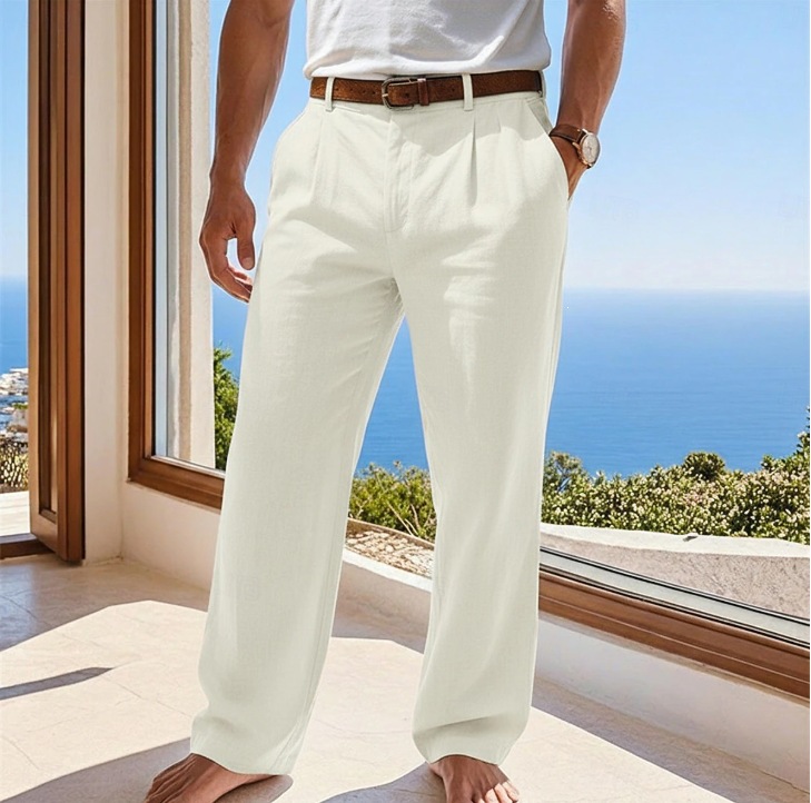 Calça Masculina de Linho com Bolsos e Modelagem Solta