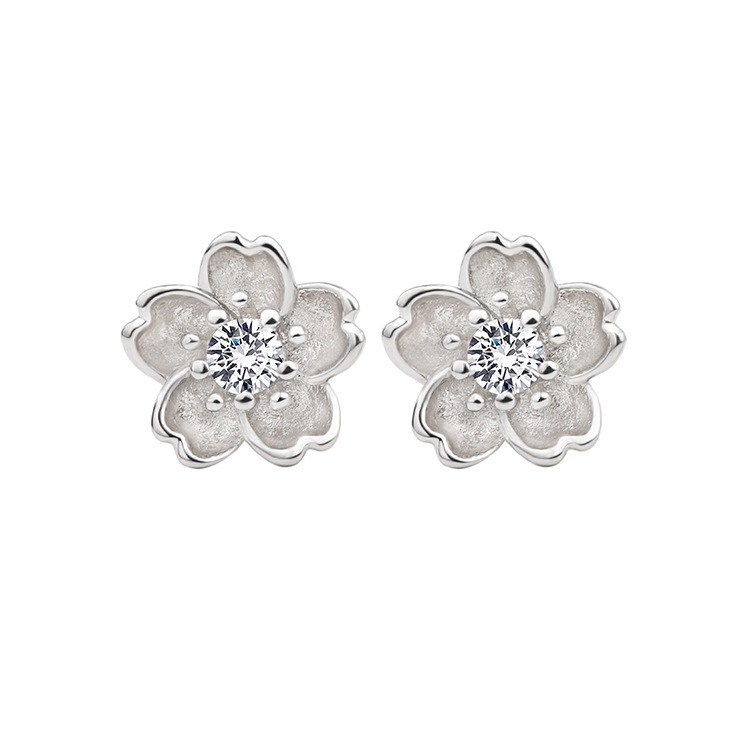 Plum Creative Silver Plated Ornament Zircon Stud Earrings