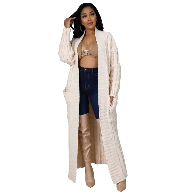 Women's Clothing Fashion Long Sleeve Long Sweater Coat Apricot - Shop at LoveMi