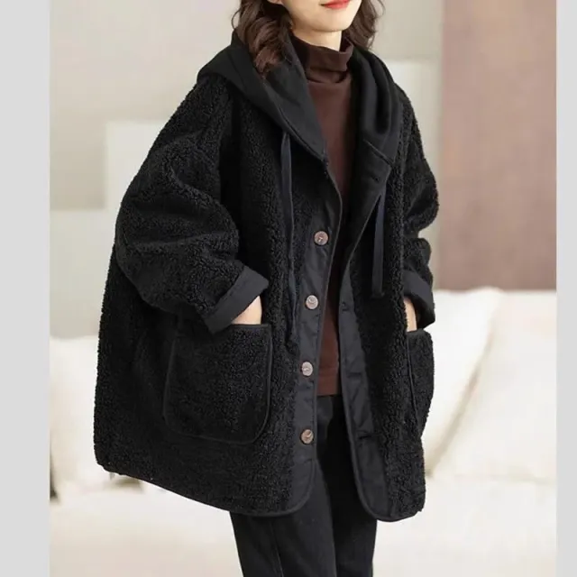 Lamb Wool Fleece lined Hooded Women's Short Jacket Black - Shop at LoveMi