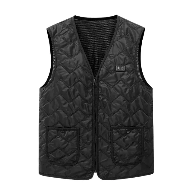 V neck Heating Vest Carbon Fiber Electric Heating Vest Black - Shop at LoveMi