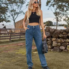 Denim Semi-elastic Design Personality All-match Female - New Dark Blue - View 1