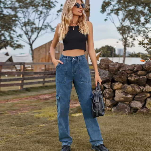 Denim Semi elastic Design Personality All match Female New Dark Blue - Shop at LoveMi