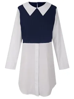 New Long Sleeve V-neck Button Stitching Shirt For Women - White And Purplish Blue - View 1