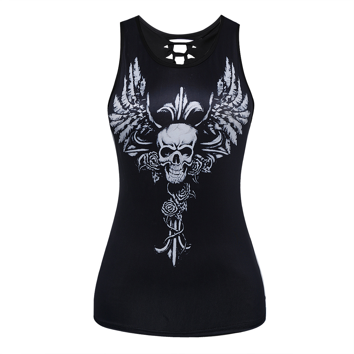 Women's Fashion Skull Digital Print Back Cutout Tank Top