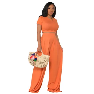 Fashion Casual Wide Leg Two-piece Set - Orange