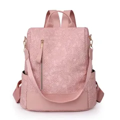 Women's Casual Backpack With Soft Texture - Pink - View 1