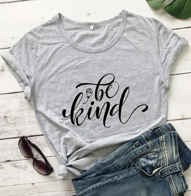 Be Kind Rose Style Short Sleeve European And American Street Leisure T shirt Gray - Shop at LoveMi