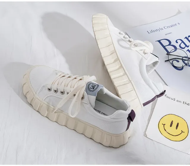 Retro Korean Type All Match Platform Big Toe Sneakers For Women White - Shop at LoveMi