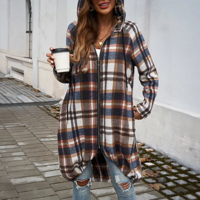 European And American Autumn And Winter Leisure Loose Contrast Color Hooded Coat Brown - Shop at LoveMi