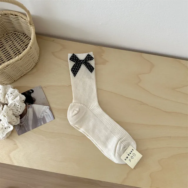 Mesh Sweet Floral Bow Mid calf Length Loose Socks Breathable White Background Big Bow - Shop at LoveMi