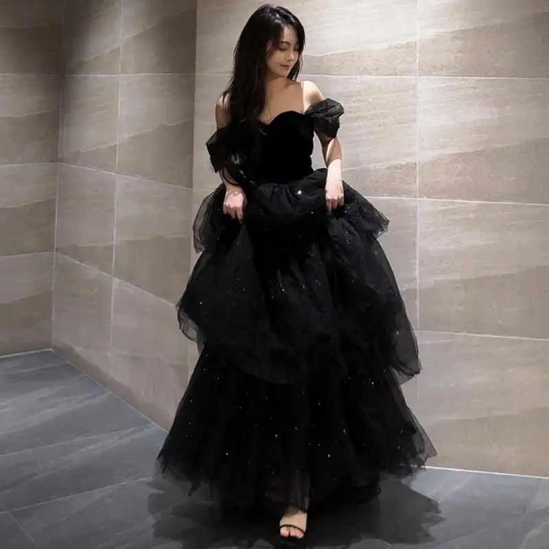 Black Evening Dress Light Luxury Minority French