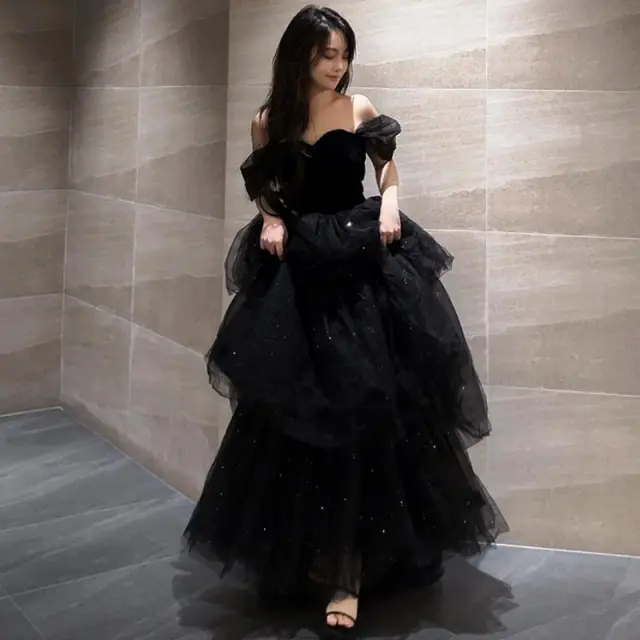 Black Evening Dress Light Luxury Minority French Style Pettiskirt Black - Shop at LoveMi