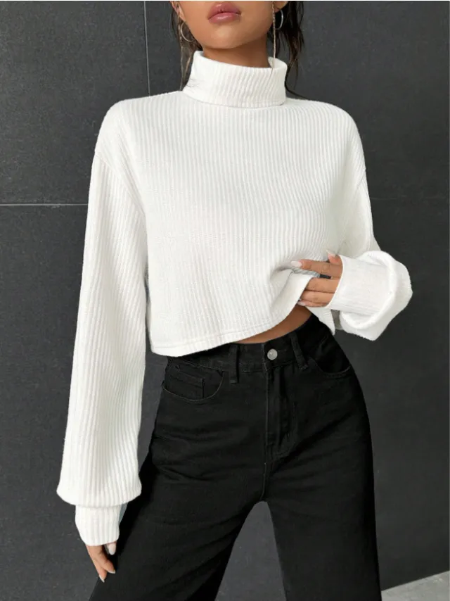 Stylish Casual Long sleeve Solid color Stand up Collar White - Shop at LoveMi