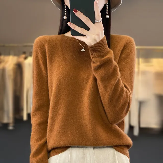 Solid Color Simple Pullover Cashmere Loose Sweater Caramel Color Xxl - Shop at LoveMi
