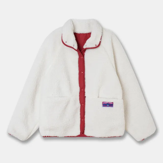 Thick Lamb Wool Coat For Women Winter New Korean Style Loose Contrast Color Front And Rear Wear Polar Fleece Stand Collar Top White - Shop at LoveMi