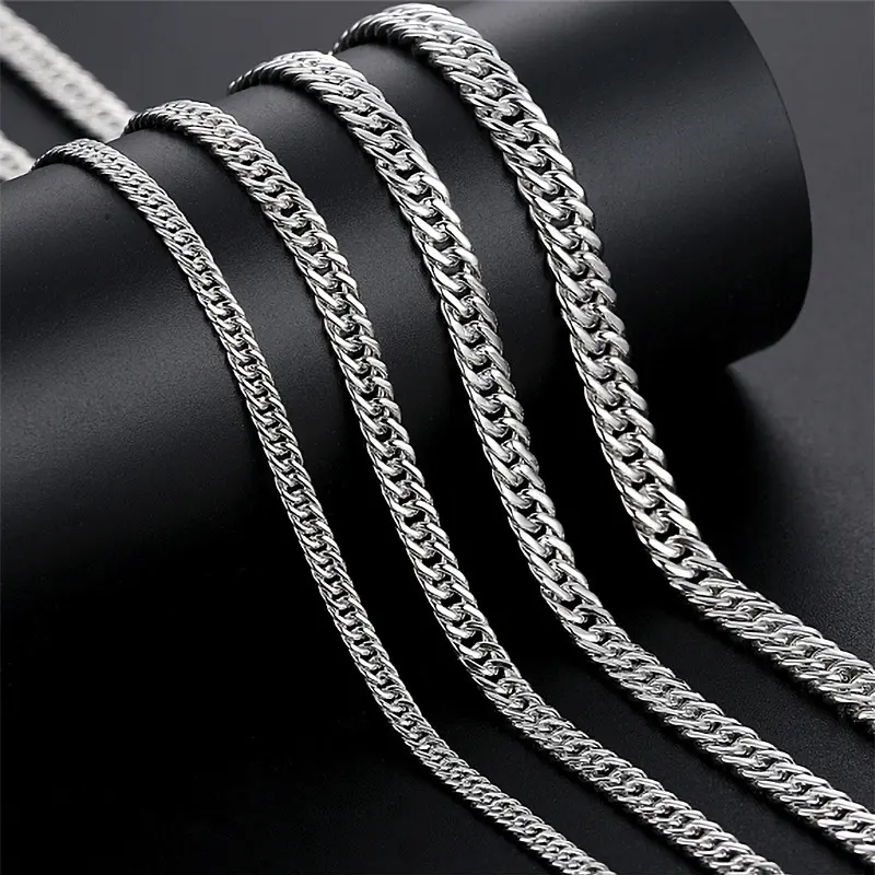 Curb Chain Pure Silver 990 Cuban Necklace Men's Thick