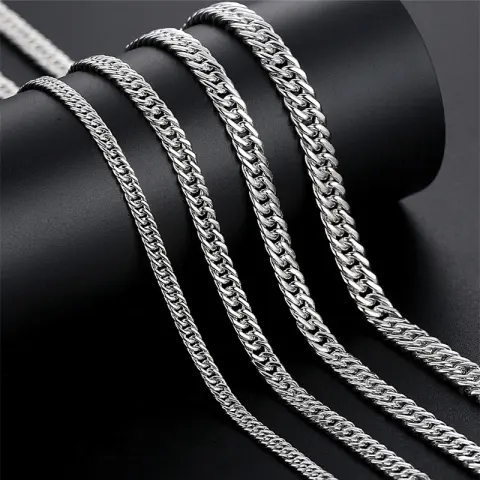 Curb Chain Pure Silver 990 Cuban Necklace Men's Thick