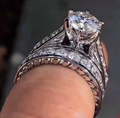 White Gold Plated Copper Zircon Couple Ring