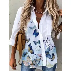 Women's Digital Printing Long Sleeve Shirt Top - Butterfly Ii-Xl - View 1