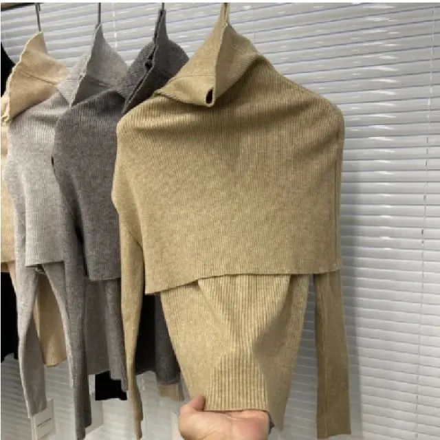 Korean Shawl Two piece Sweater Women's Simple Graceful Khaki - Shop at LoveMi