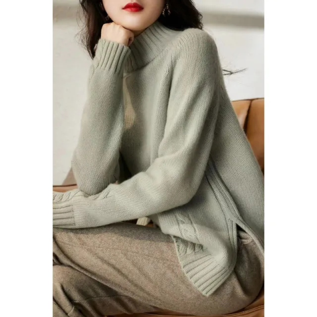 French Style Half Turtleneck Chic All matching Youthful looking Long Sleeve Knitted Sweater Women's Autumn Green - Shop at LoveMi