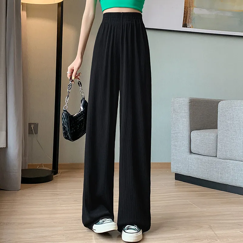 Loose Straight Casual Ice Silk Wide-leg Pants Women - Black