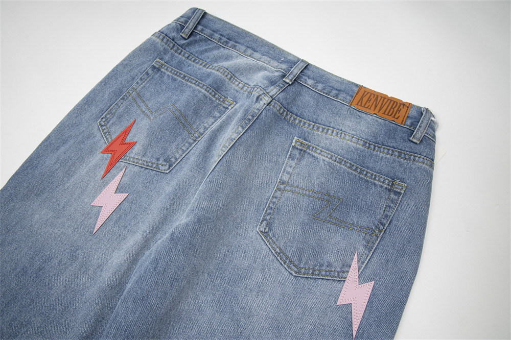 Lightning Embroidered Denim Trousers Men - Image 12