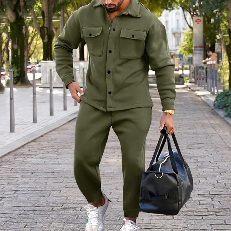 Suede Single-breasted Solid Color Slim Fit Two-piece