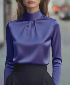 Women's Casual Fashionable Elegant Solid-Colour Long-Sleeve Shirt - Violet Colour-Xxl - View 1