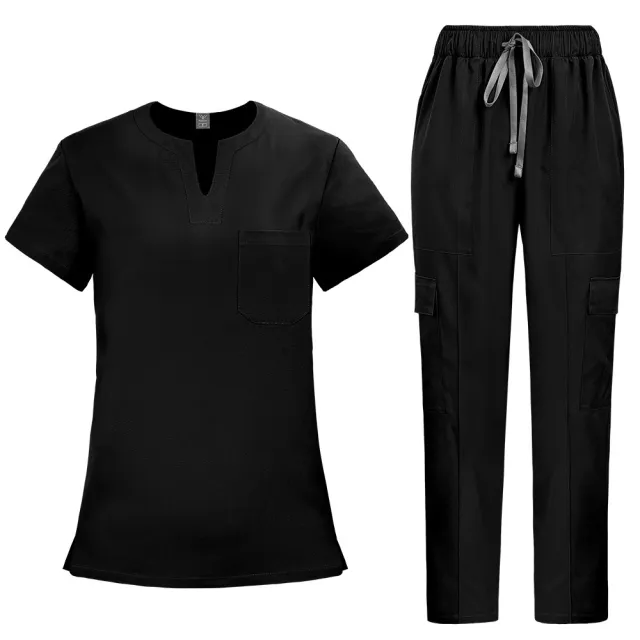 Simple Straight cut Hand washing Suit For Nurses Black - Shop at LoveMi