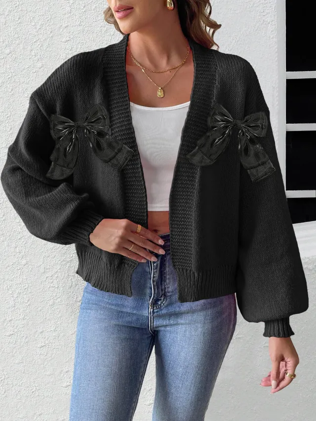 Women's Ribbon Bow Stitching Personality Sweater Coat Black - Shop at LoveMi