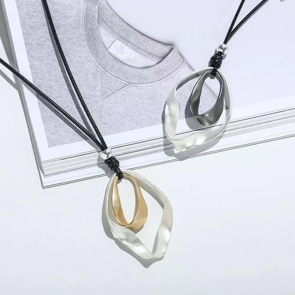 Womens Adjustable Leather-String Necklace With Irregular Pendant