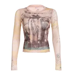 American Retro Personalised Portrait Printing Long-sleeved T-shirt - Colour-L - View 1