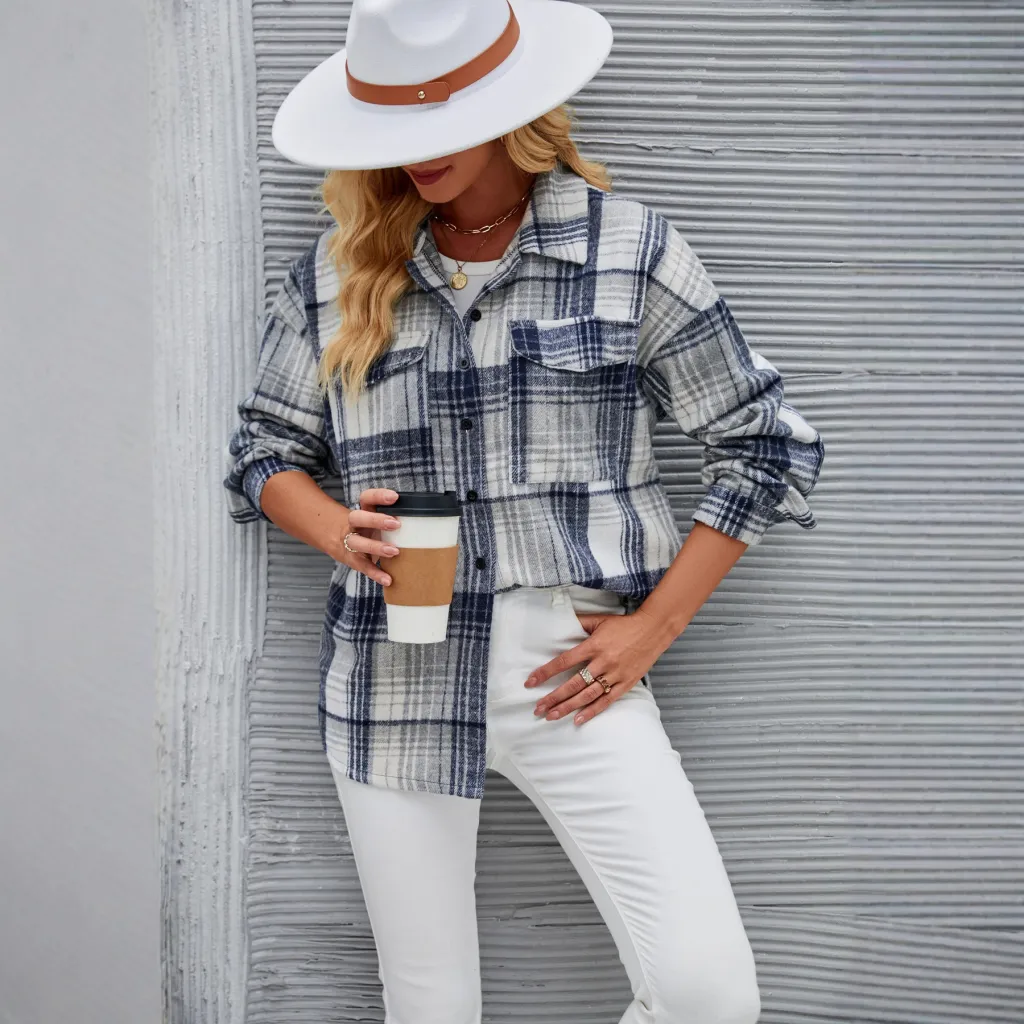 Women's Casual Shirt With A Turn-down Collar And Buttoned Placket - Picture Colour-L