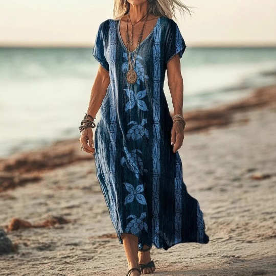 Womens Floral V-Neck Short-Sleeve Dress