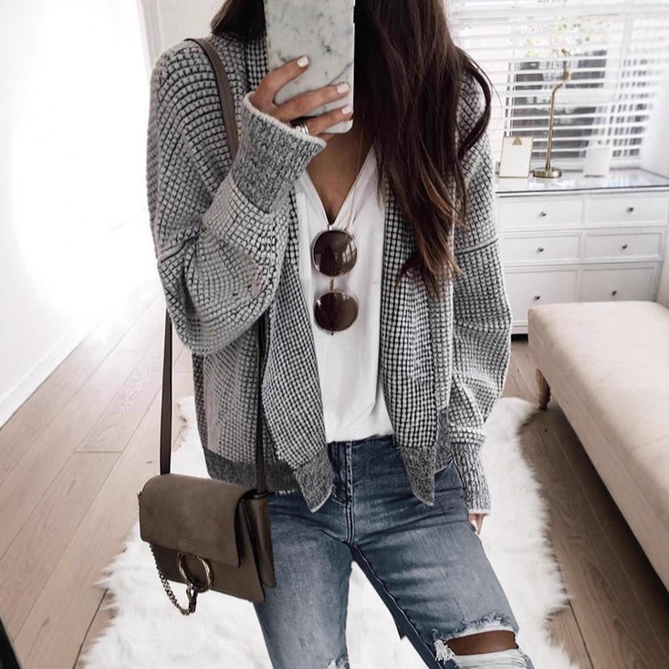 Plaid Wool Cardigan Coat