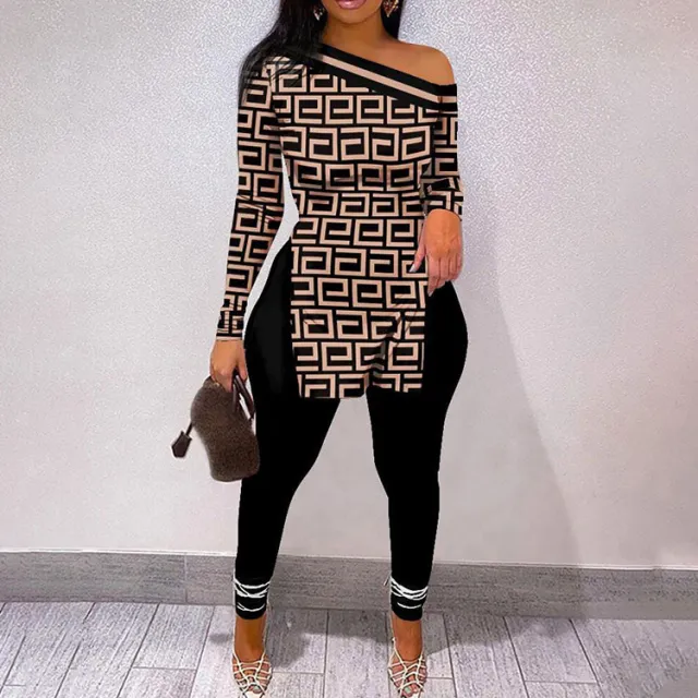 Autumn And Winter New Letter Floral Print Slit Hem Long Sleeve Top Suit Women Black 06 - Shop at LoveMi