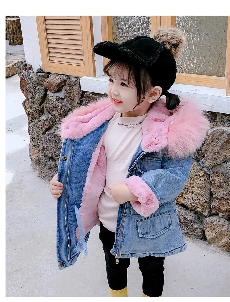 Title 16, Girls denim plus velvet jacket autumn and wint...