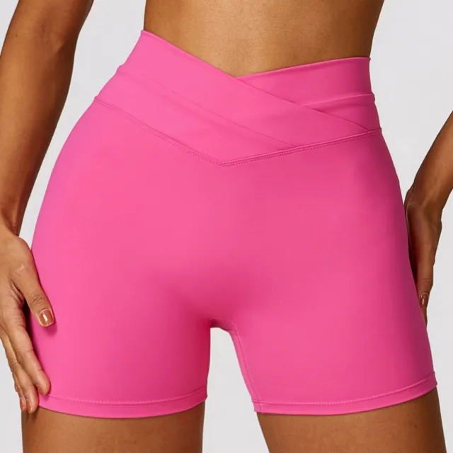 Skinny Hip Raise Yoga Shorts Brushed Cross High waisted Trousers Magenta - Shop at LoveMi