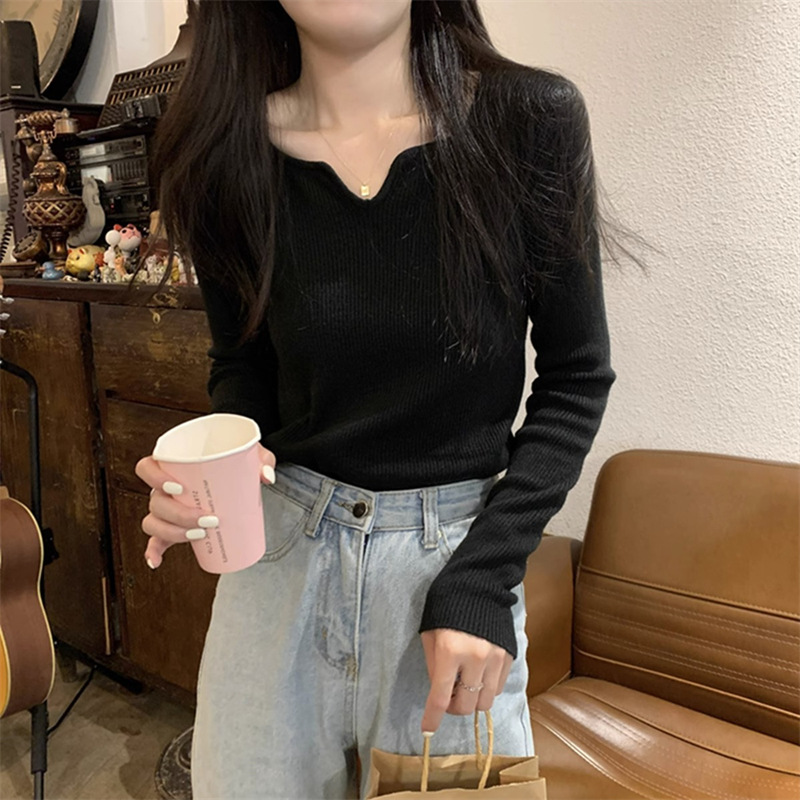 Women's Knitted Bottoming Shirt Top Black - Shop at LoveMi