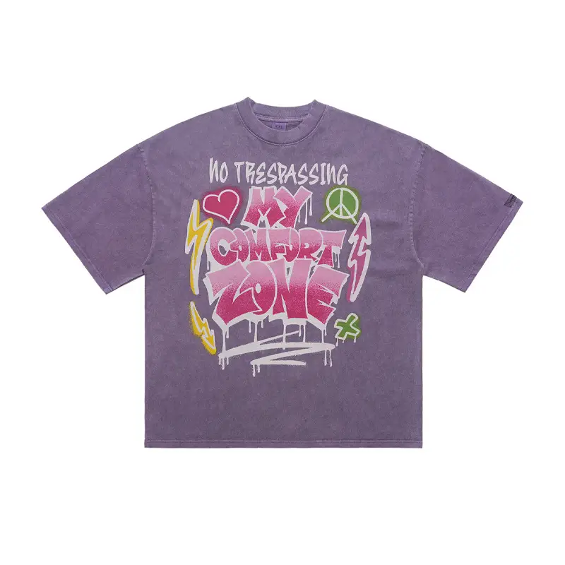 Retro Washed Dyed Distressed Letter Print Short-sleeve T-shirt