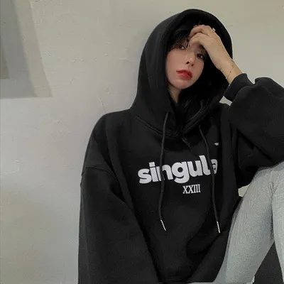 Women's Loose Top Hooded Coat Sweater Black - Shop at LoveMi