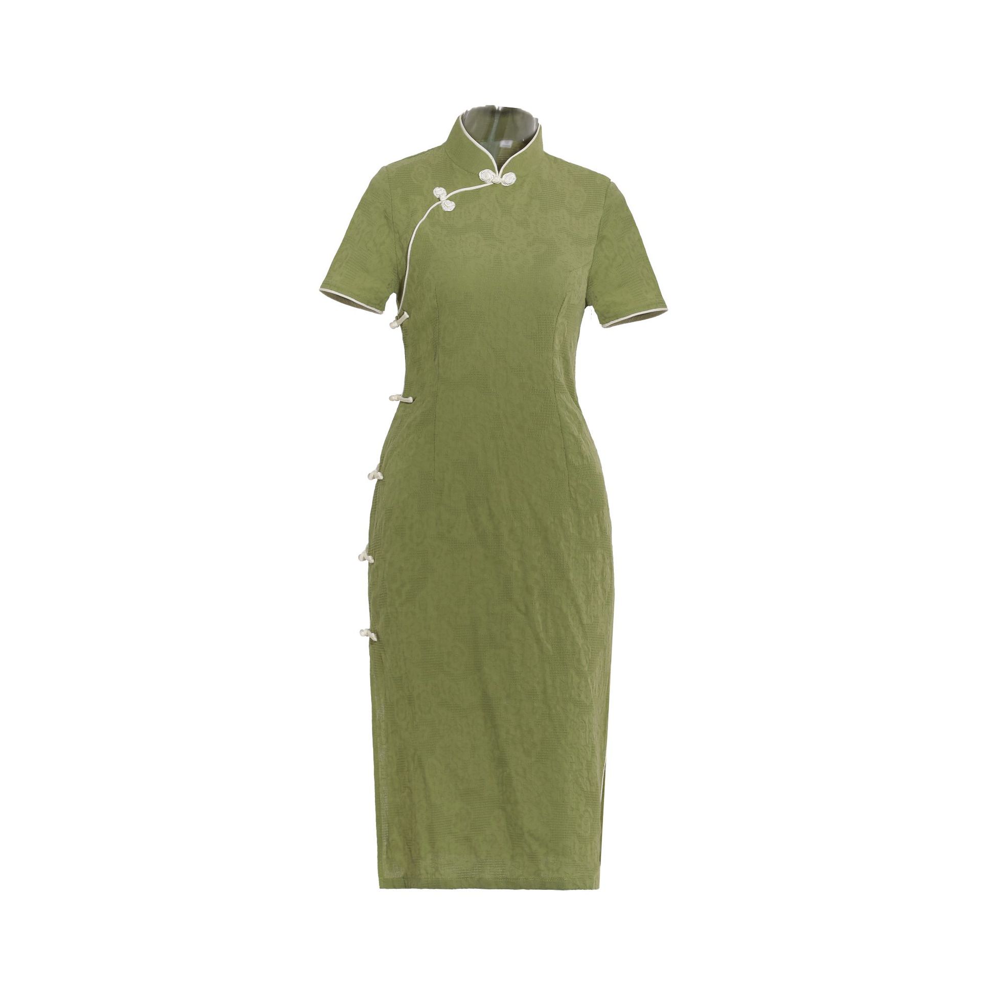 Short-Sleeve Cheongsam Midi Dress, picture 8 of 9