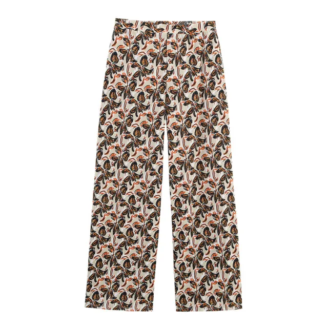 Printed Hanging Collar Top Loose Trousers Two piece Suit Pants S - Shop at LoveMi