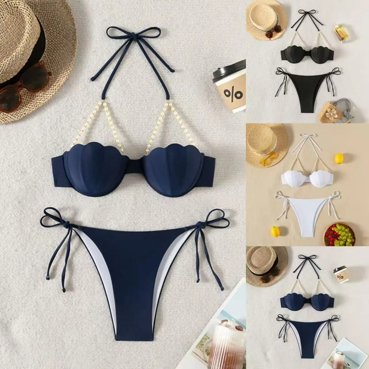 Halter-neck Strap Two-piece Sexy Beach Vacation Shell