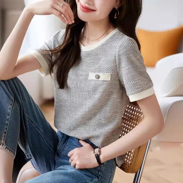 Women's French style Short sleeved T shirt Picture Color L - Shop at LoveMi