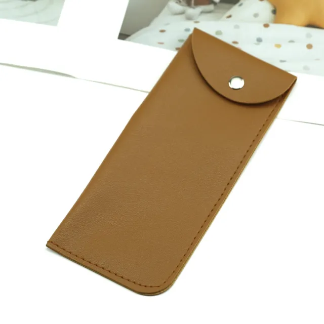 Leather Glasses Bag Thickened Open Holster Snap Button Portable Khaki - Shop at LoveMi