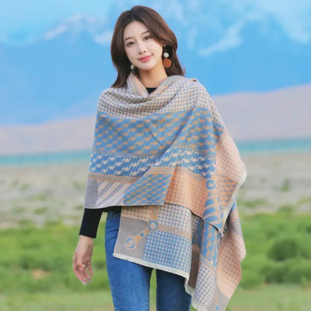 Retro High Sense Artificial Cashmere Scarf Blue - Shop at LoveMi
