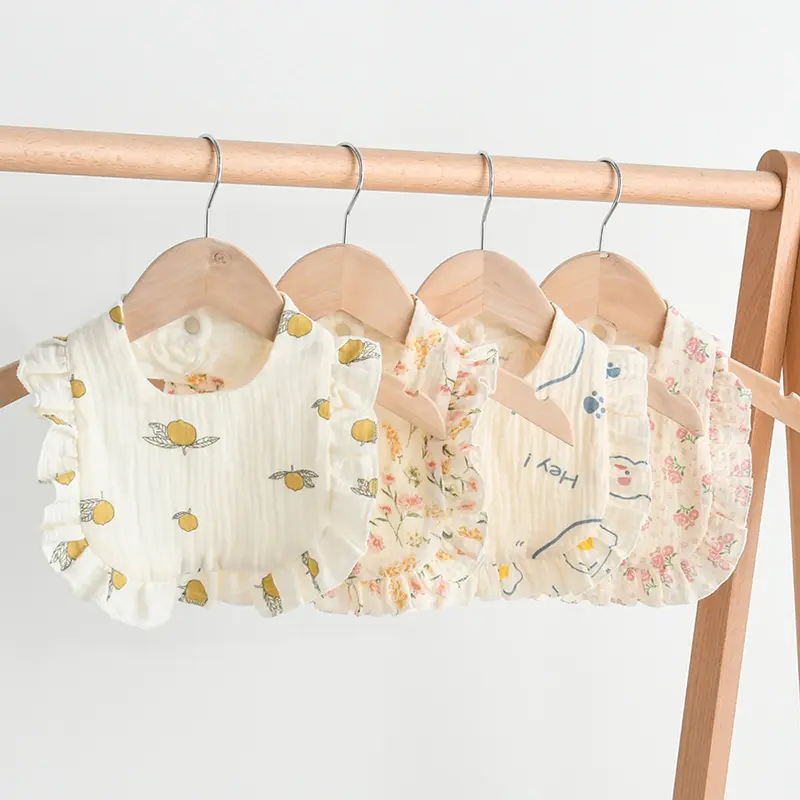 Baby Bib Ruffled Cotton Printed Gauze Lace